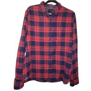Denim & Flower Ricky Singh Men's Shirt Red Flannel Plaid  Button Front Large